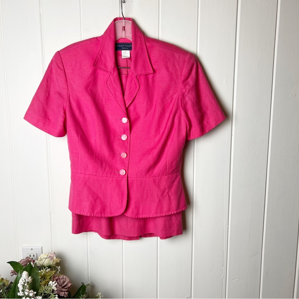 Vintage Hot Pink Norton McNaughton Petite Skirt short sleeve suit set